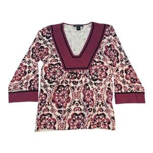 Women's Silk Blend Top Floral Size Small V Neck Blouse Peplum Pleated